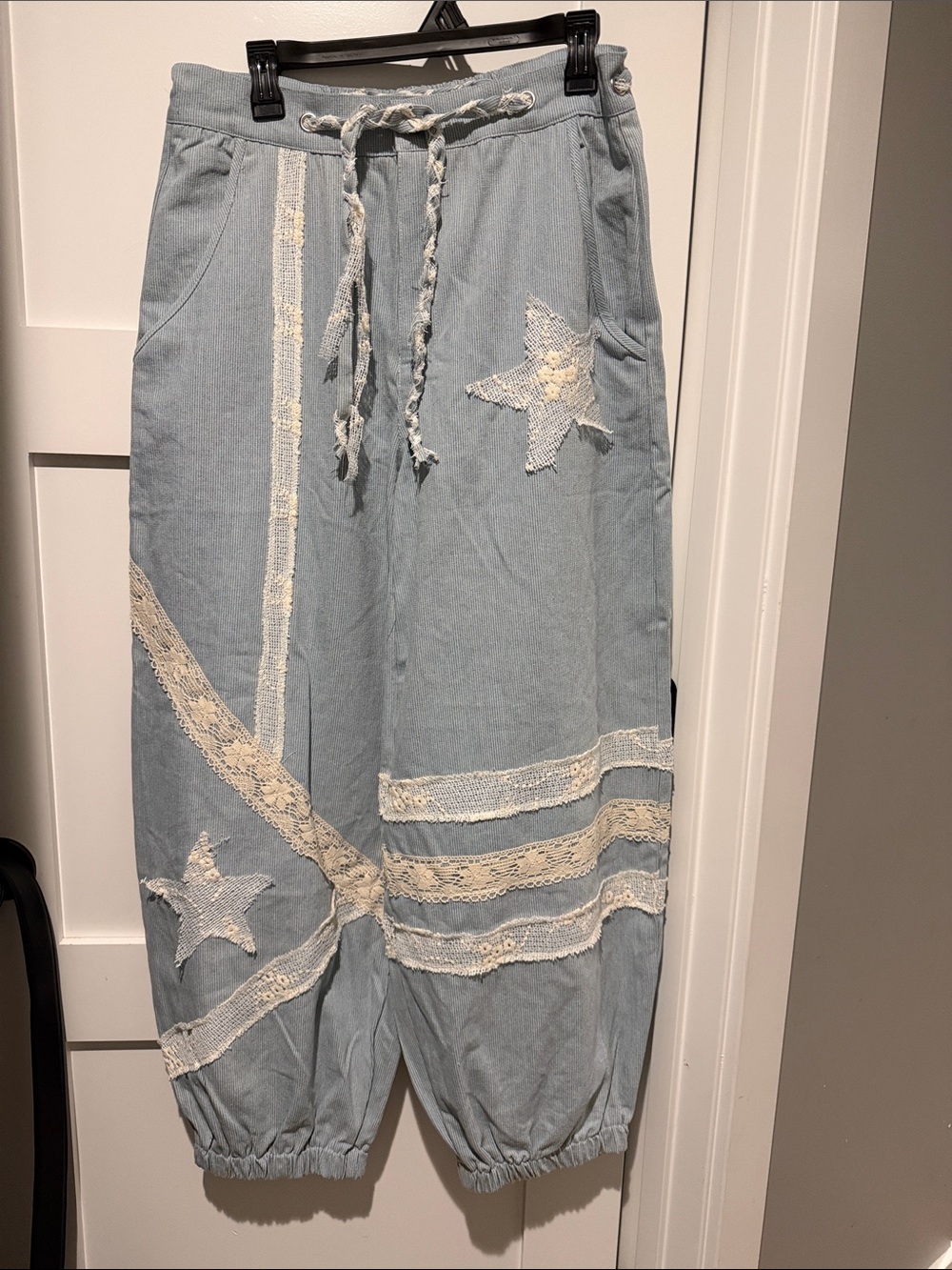 POL Light Blue Lace-Trim Drawstring Wide Leg Pants-NWOT